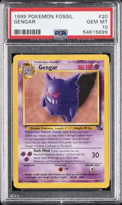 1999 POKEMON FOSSIL #20 GENGAR PSA 10 - Image 1