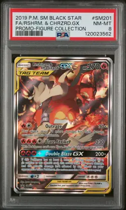 2019 POKEMON SM BLACK STAR PROMO #SM201 FULL ART/RESHIRAM & CHARIZARD GX PSA 8 - Image 1