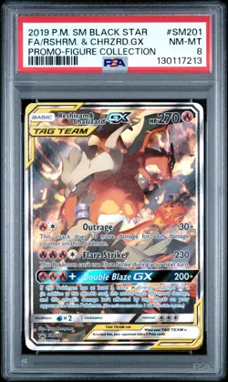 2019 POKEMON BLACK STAR PROMO SM201 FULL ART/RESHIRAM & CHARIZARD GX PSA 8 - Image 1