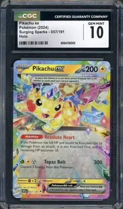 CGC 10 Pikachu ex Surging Sparks 057/191 Holo Pokemon Card B20 - Image 1