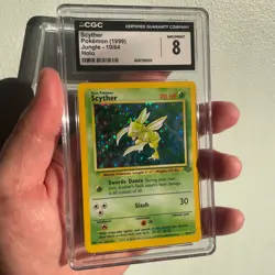 1999 Vintage Scyther #10 Holo Rare Jungle CGC 8 NM/MINT Graded Pokemon Card Slab - Image 1
