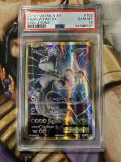 2016 Pokemon XY Evolutions Mewtwo EX #103 Ultra Rare Full Art Gold Holo - PSA 10 - Image 1