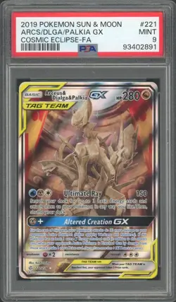 2019 Pokemon Cosmic Eclipse Arceus Dialga Palkia GX #221 PSA 9 - Image 1