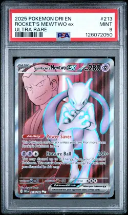 2025 POKEMON DRI EN-DESTINED RIVALS ULTRA RARE TEAM ROCKET'S MEWTWO EX PSA 9 - Image 1
