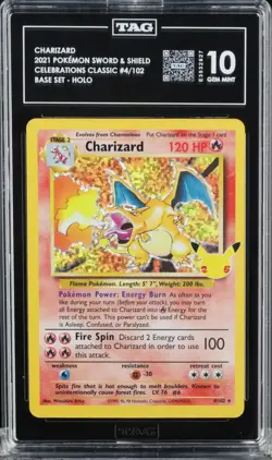 TAG 10 Charizard 4/102 Pokemon Celebrations Classic Collection Sword Shield - Image 1