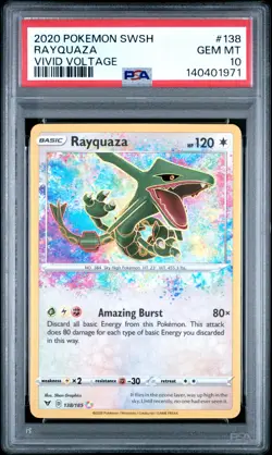 PSA 10!!! 2020 POKEMON SWORD & SHIELD VIVID VOLTAGE #138 RAYQUAZA - Image 1