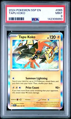 2024 POKEMON SSP EN-SURGING SPARKS #065 TAPU KOKO PSA 9 - Image 1