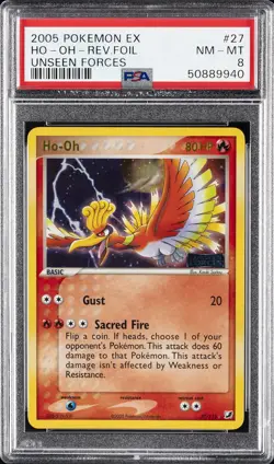 2005 POKEMON EX UNSEEN FORCES #27 HO-OH-REVERSE FOIL PSA 8 - Image 1