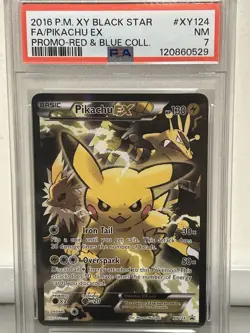Pikachu EX Holo PSA 7 XY124 XY Black Star Promo Card Red & Blue - Image 1