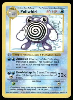 1999 Pokemon Poliwhirl Uncommon Base Set Shadowless 38/102 1st Edition DMG - Image 1