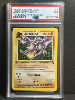Aerodactyl Holo 1st Edition Prerelease 1999 Fossil Rare Promo #1 PSA 7 Pokemon - Image 1