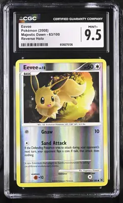 CGC 9.5 MINT+ Eevee 2008 Majestic Dawn 63/100 Reverse Holo Pokemon Card - Image 1