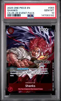 2025 ONE PIECE CHAMPIONSHIP CS 25-26 EVENT PACK P-083 SHANKS PROMO PSA 10 GEM MT - Image 1