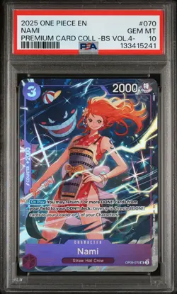2025 ONE PIECE #070 PCC PREMIUM BEST SELECTION VOL 4 GENGAR NAMI PSA 10 GEM MINT - Image 1