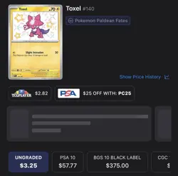 Pokemon Toxel 140/091 SV: Paldean Fates Shiny Rare Holo Basic Card - Image 3