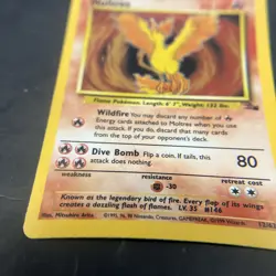 1999 Pokemon Fossil Moltres Holo 12/62 Rare Vintage TCG Card - Image 3