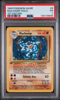 1999 POKEMON BASE SET 1ST EDITION #8/102 MACHAMP HOLO PSA 1 (D) - Image 1