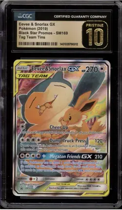 Pokemon Eevee & Snorlax GX Tag Team Tins Full Art Promo SM169 CGC 10 Pristine - Image 1
