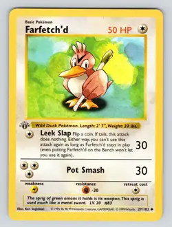 MP* Farfetch'd 27/102 Base Set 1st Edition Shadowless, 1999 WOTC Vintage Pokemon - Image 1