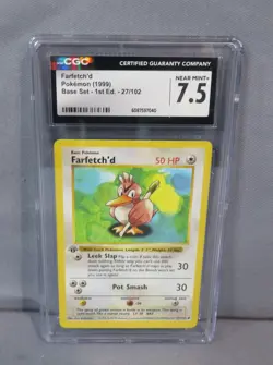 FARFETCH'D Pokemon 1999 Base Set 1st Edition 27/102 Shadowless CGC Grade 7.5 NM+ - Image 1