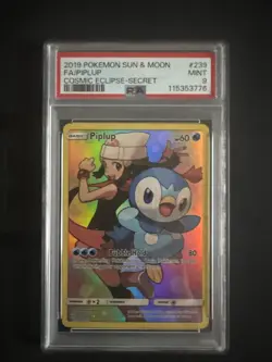 2019 Pokemon Sun and Moon Piplup #239 Cosmic Eclipse Secret PSA 9 - Image 1