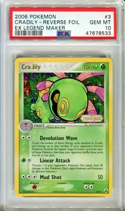 PSA 10 GEM MINT Pokemon CRADILY Reverse Holo Rare 2006 ex Legend Maker #3/92 - Image 1