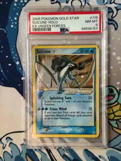 2005 Pokemon Ex Unseen Forces Gold Star 115 Suicune Holo Psa 8 NM - Mint - Image 1