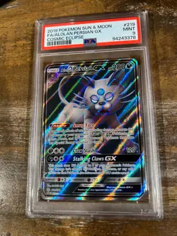 POKEMON 2019 Sun Moon Cosmic Eclipse Full Art ALOLAN PERSIAN GX #219 PSA 9 Mint - Image 1
