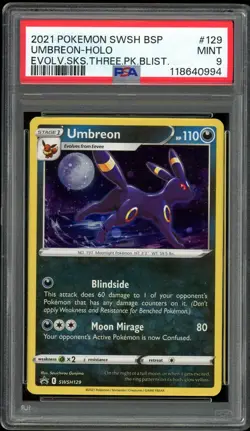 2021 Pokemon Umbreon SWSH #129 Holo Black Star Promo Evolving Skies PSA 9 - Image 1