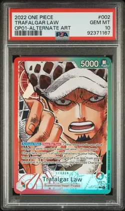 Trafalgar Law OP01-002 Pre-Errata Alt Art Leader PSA 10 One Piece TCG - Image 1