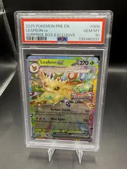 PSA 10 - 2025 Pokemon Prismatic Evolutions Suprise Box LEAFEON EX #006 - Image 1