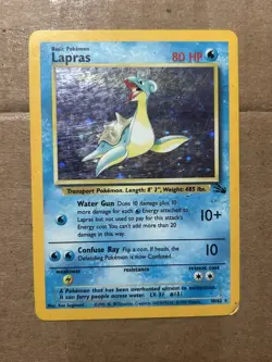 Pokemon TCG Lapras Fossil 10 Holo Unlimited Rare DMG Condition - Image 1