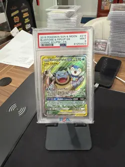 2019 POKEMON SUN & MOON COSMIC ECLIPSE #215 FULL ART/BLASTOISE & PIPLUP GX PSA 9 - Image 1