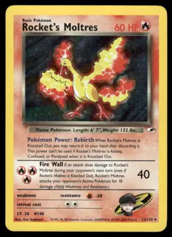 *MON NIGHT* Rocket's Moltres 12/132 Gym Heroes Holo Rare - Image 1