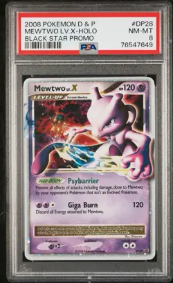 2008 POKEMON DIAMOND & PEARL BLACK STAR PROMO #DP28 MEWTWO LV.X-HOLO PSA 8 - Image 1