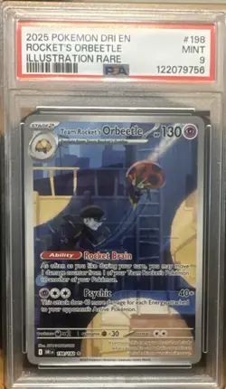 Pokemon Team Rocket's Orbeetle Sv10 Destined Rivals Illustration Rare Holo PSA 9 - Image 1