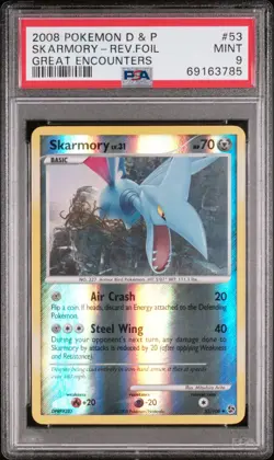 2008 Pokemon Diamond & Pearl Skarmory-Rev. Foil #53 Great Encounters PSA 9 - Image 1