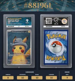 Pokemon TCG Pikachu Card with Grey Felt Hat Van Gogh Promo Ace 9 Not (PSA 9) - Image 1
