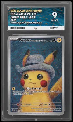 Pokemon TCG Pikachu Card with Grey Felt Hat Van Gogh Promo Ace 9 Not (PSA 9) - Image 2