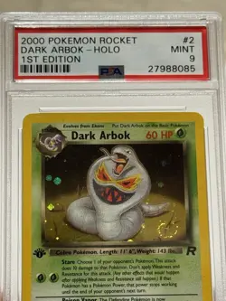 2000 Pokemon Team Rocket Dark Arbok Holo 1st Edition Card #2 Mint PSA 9 SWIRL - Image 1