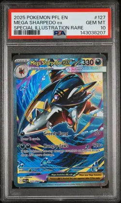2025 POKEMON PFL EN-PHANTASMAL FLAMES #127 MEGA SHARPEDO EX PSA 10 - Image 1