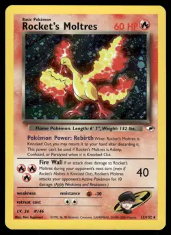 *MON NIGHT* Rocket's Moltres 12/132 Gym Heroes Holo Rare *2 - Image 1