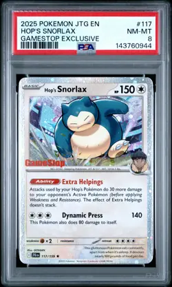 2025 POKEMON JTG EN-JOURNEY TOGETHER GAMESTOP EXCLUSIVE #117 HOP'S SNORLAX PSA 8 - Image 1