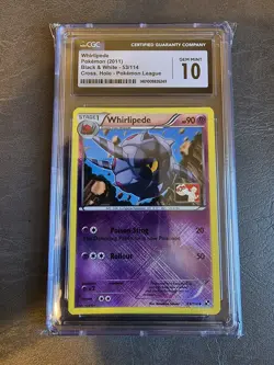 CGC Gem Mint 10 Whirlipede Black & White Cross Holo Pokemon League 53/114 - Image 1
