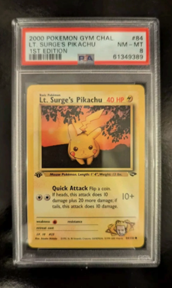 PSA 8 2000 GYM CHALLENGE 1ST EDITION POKEMON LT. SURGE'S PIKACHU 84/132 #84 WOTC - Image 1