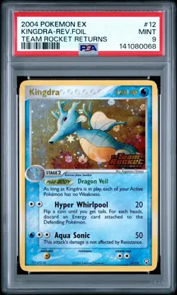 2004 POKEMON EX TEAM ROCKET RETURNS 12 KINGDRA-REVERSE FOIL Stamp PSA 9 - Image 1