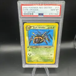 Pokemon 2002 Dark Ariados Neo Destiny 1st Edition Rare #17 Gem Mint PSA 10 - Image 1