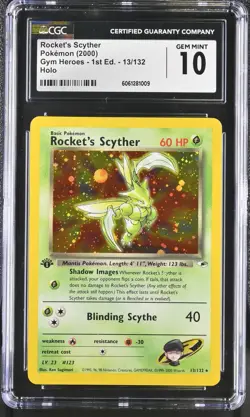 CGC 10 GEM MINT Rocket's Scyther Gym Heroes 1st Edition 13/132 Holo Pokemon Card - Image 1