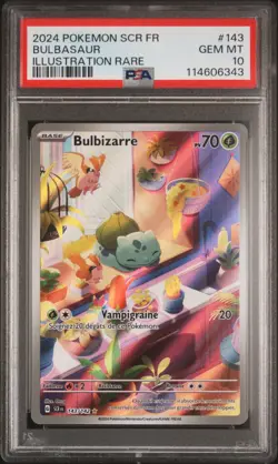 2024 POKEMON FRENCH SCR FR-STELLAR CROWN ILLUSTRATION RARE #143 BULBASAUR PSA 10 - Image 1