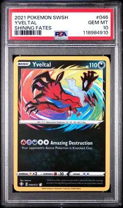 2021 POKEMON SWORD & SHIELD SHINING FATES #046 YVELTAL PSA 10 - Image 1